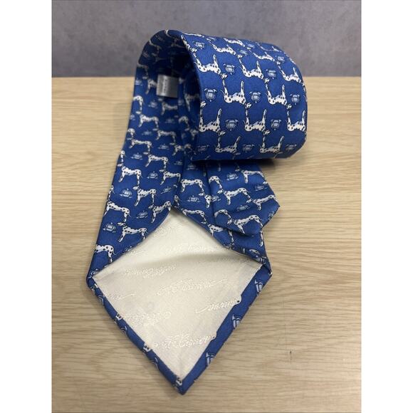 Andre Claude Canova FDNY Mens Neck Tie Blue Dog Design Made in France - Picture 3 of 6